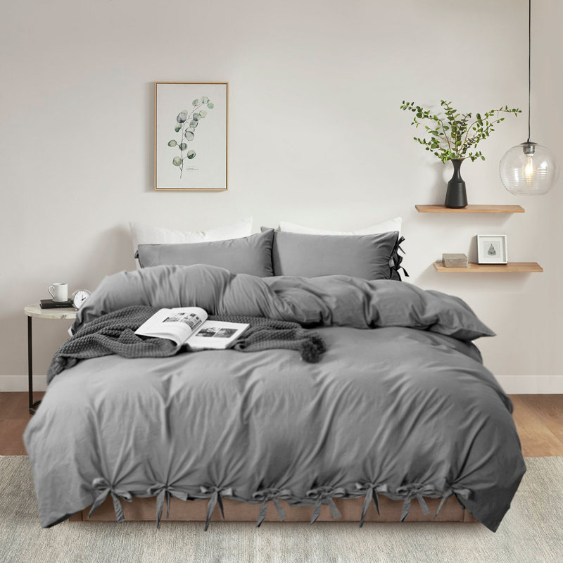 Priyanka Microfiber Solid Colour Duvet Cover Set with Pillowcases Included, Kingsize, Grey