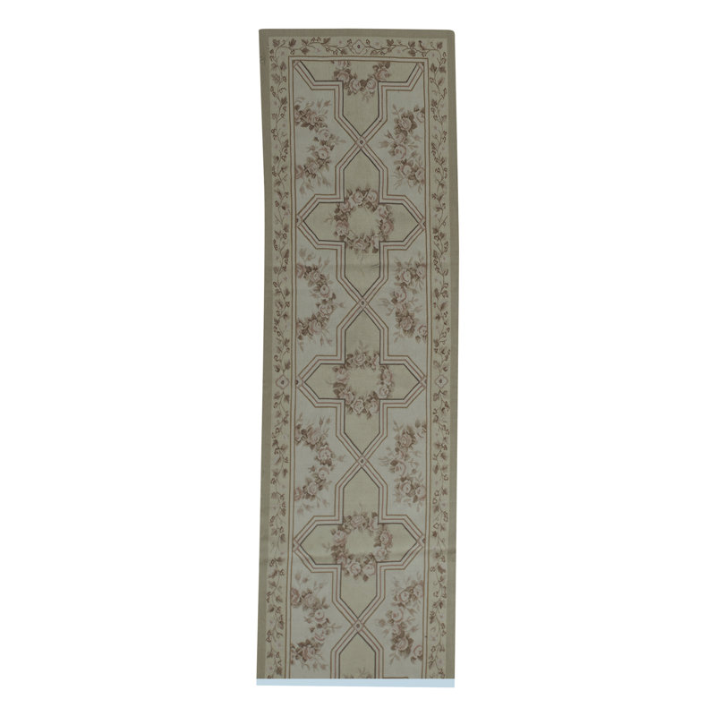Hand-Knotted High-Quality Ivory and Gold Runner