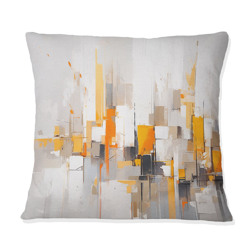 Coussin décoratif gris et jaune à motif symétrique abstrait Cubism