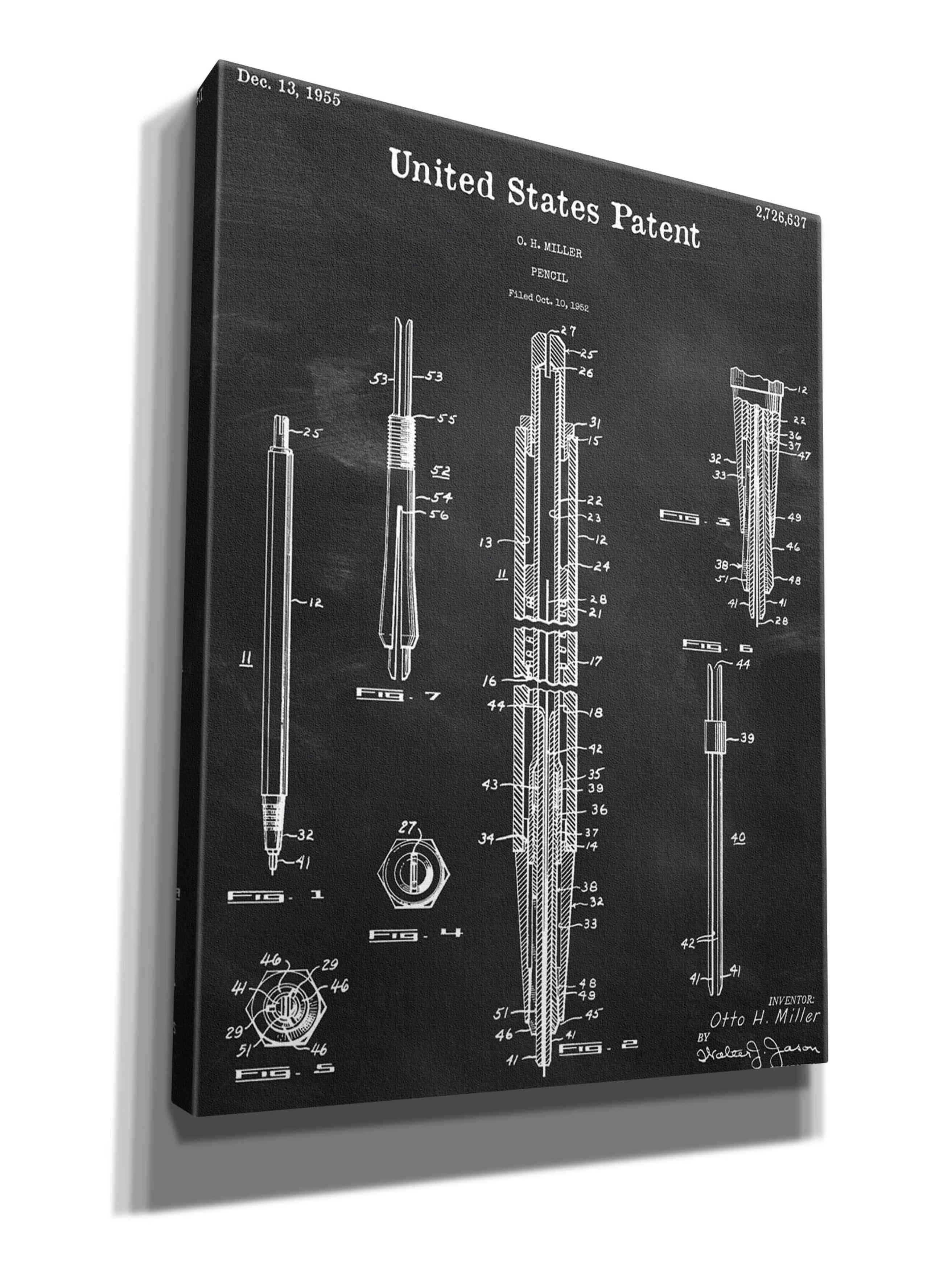 Williston Forge Mechanical Pencil Blueprint Patent Chalkboard On Canvas ...