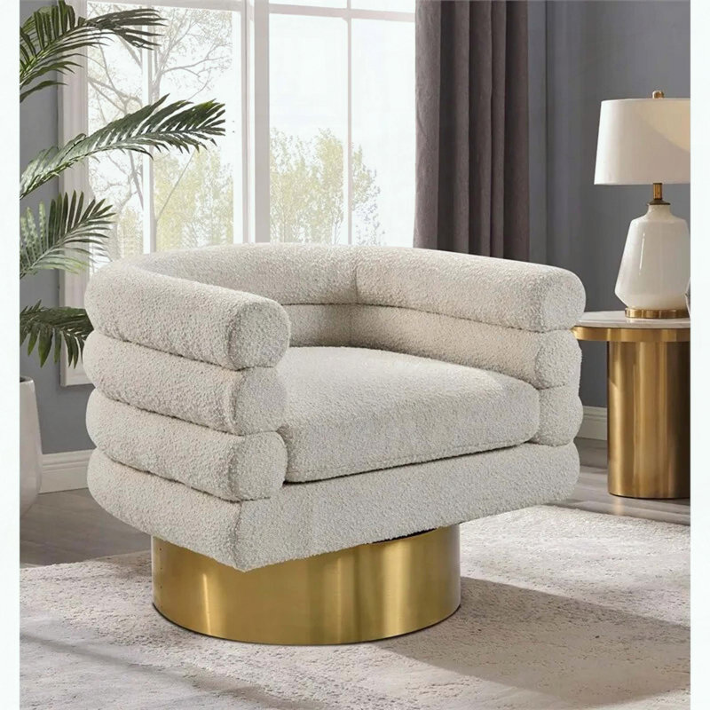 Fauteuil demi-tonneau Shikibu, Crème Boucle