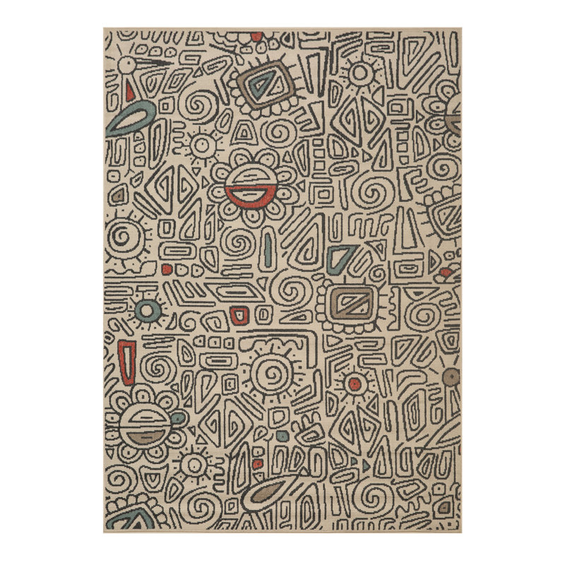 Tapis d'intérieur / extérieur à motif abstrait éclectique Tribu, Rectangle 5 pi x 7 pi