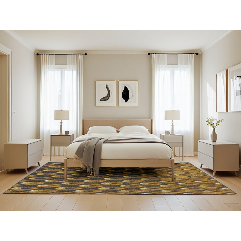 Tapis doré/jaune tissé à la machine, Rectangle 5 pi x 8 pi