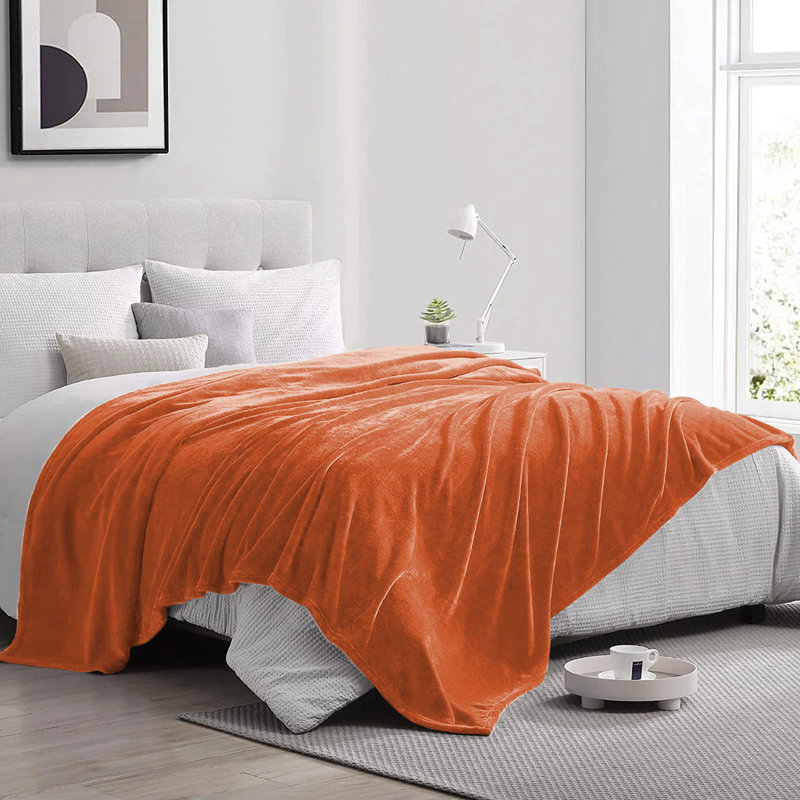 Climax Super Soft Reversible Mink Faux Plush Fur Fleece Blanket Throw, Rust, Double (4'6)