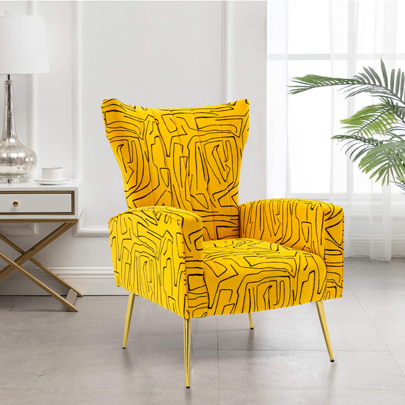 Fauteuil d'appoint rembourré en velours, Velours jaune