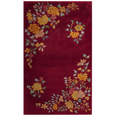 Hand Knotted Wool Area Rug in Red
