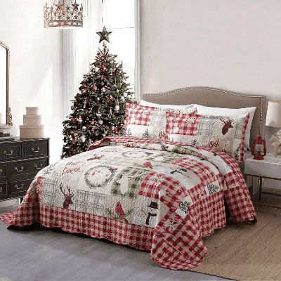 Quilt Set, Holiday Comforter Bedding Quilted Bedspread, Coverlet with 2 Pillow Shams for All Seasons