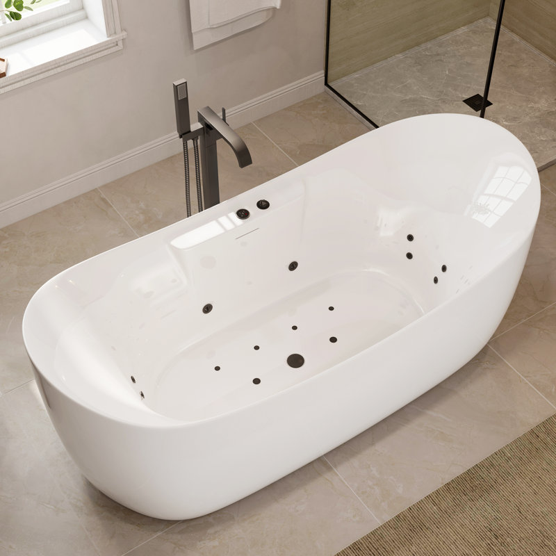 Baignoire tourbillon autoportante en acrylique 71 po x 31 po avec drain et trop-plein en acrylique
