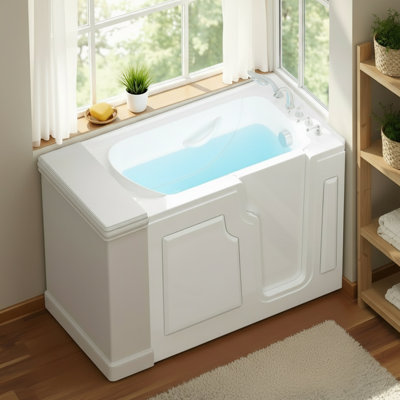 FerdY Floridian 52"x30" Walk-in Bathtub with Right-Side Door Opening and Faucet, Rectangular Soaking Bathtub in White