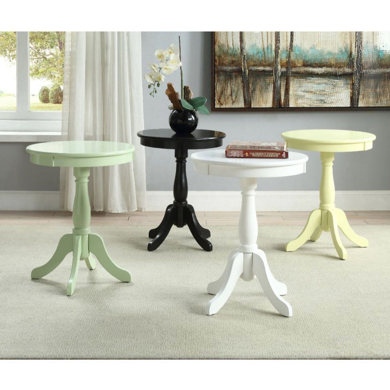 Table d'appoint à piédestal blanc de style chalet, plateau en bois, piédestal à 4 pieds, dimensions de 18 po x 18 po, tablier de 8 lb,
