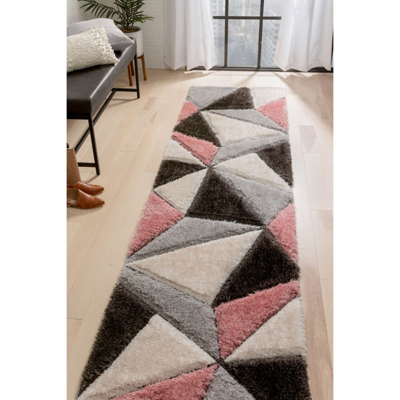 Tapis rosé / crème à poils longs Cobina, Tapis de couloir 2 pi 7 po x 9 pi 10 po