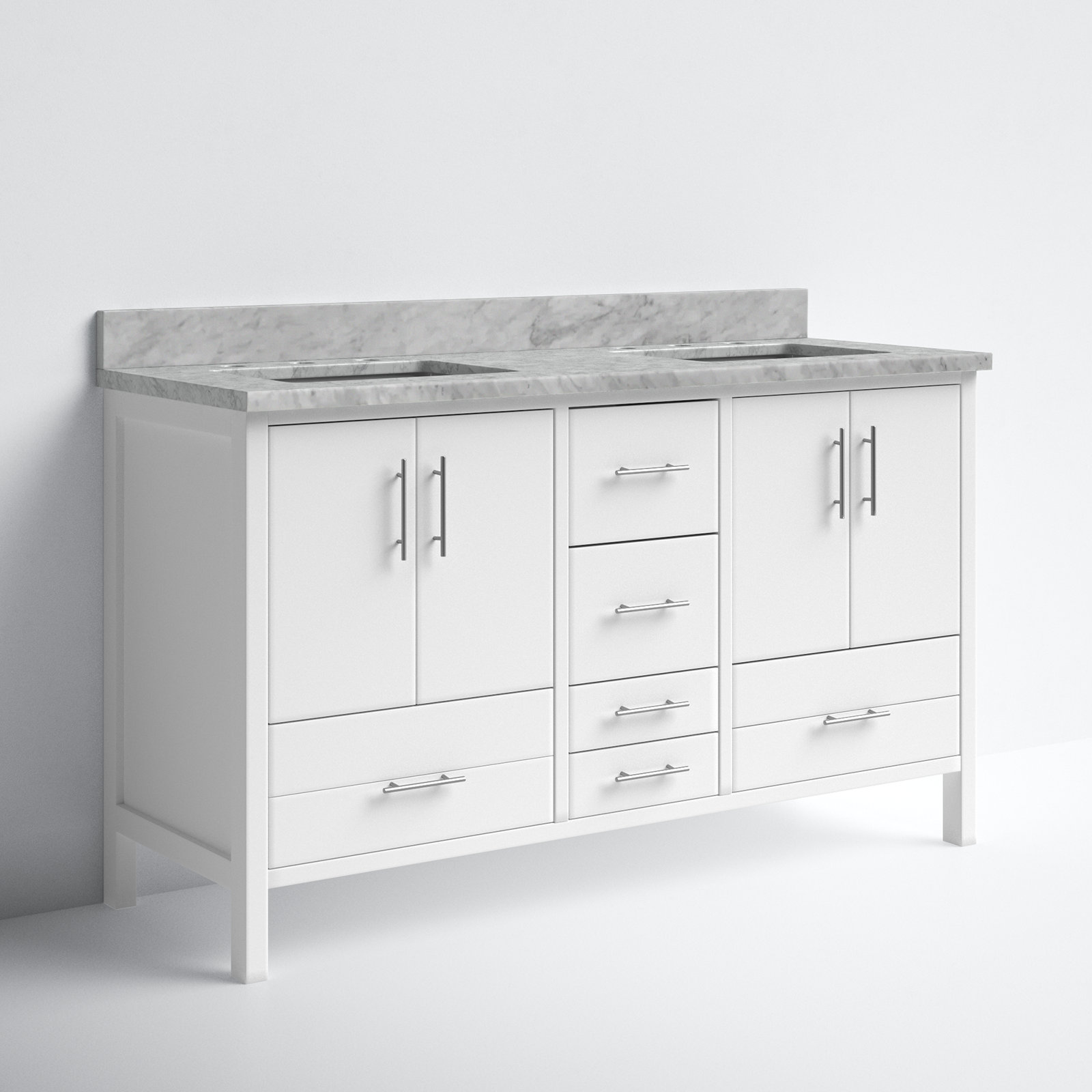 Kiara 60'' Double Bathroom Vanity, White, Carrara Marble