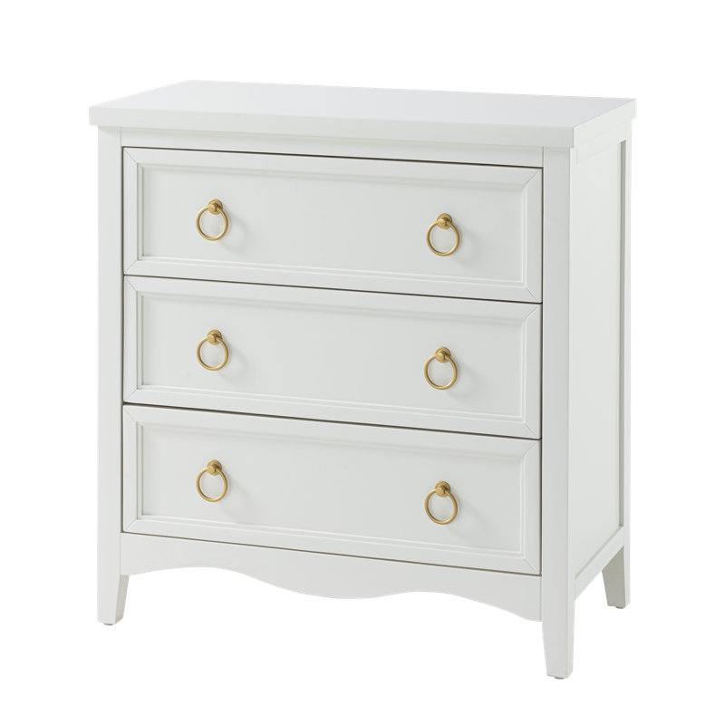 Farmhouse White 3-Drawer Dresser Chest Nightstand