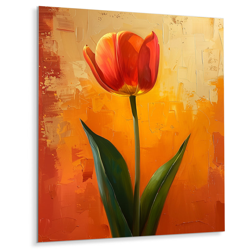 Tulipes murales rouges et vertes vibrantes II, H 24 po x l 32 po, Sans cadre, métal