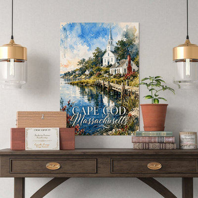Canvas Wall Art Cape Cod Massachusetts Watercolor Church Dock Art Vintage Poster Print Home Decor