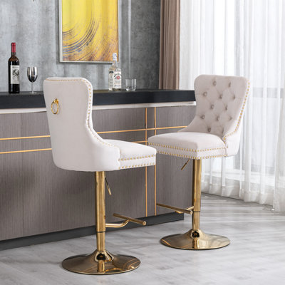 Tabourets de bar modernes en velours beige - hauteur réglable de 27 à 35 pouces, dossier pour un confort accru, siège confortable pour la maison et le pub, une assise fabuleuse,