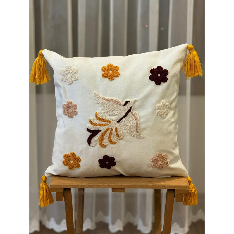 Davina Square Euro Cushion Cover, Beige/Orange, Bird