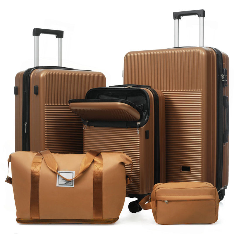 Ensemble de bagages 5 pièces avec demi-ouverture, ensemble de valise de transport rigide avec double roue pivotante, bagage de voyage léger avec port USB, serrures TSA