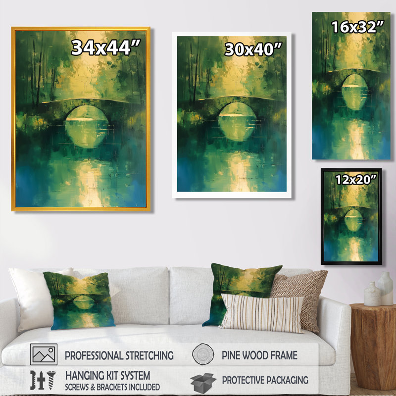 «Green Yellow Spring Waterway River Bridge», impression d'art mural, H 20 po x l 12 po x P 1 po