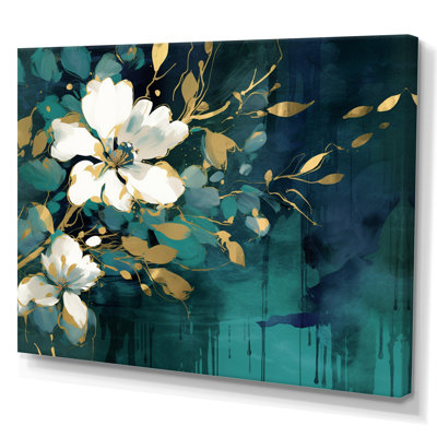Plantes blanches bleu sarcelle dans le chaos III - art mural floral