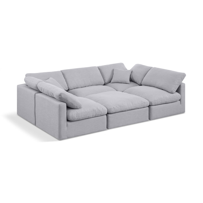 Itala Upholstered U-Shaped Sectional Reversible, Grey Linen Textured Fabric