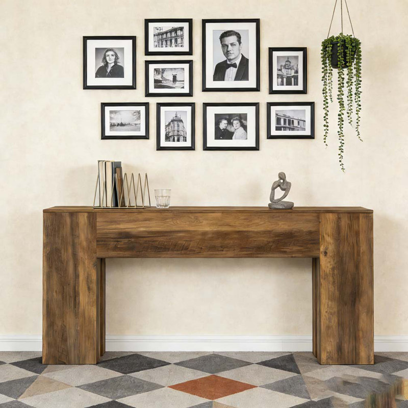 Farmhouse Wood Sofa Table Entryway Table, Rustic Brown