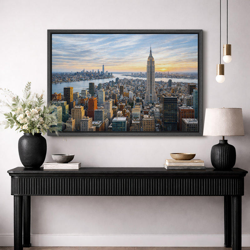 «New York Skyline Sunset», art urbain, impression sur toile, impression sur toile encadrée, H 16 po x l 24 po x P 1,5 po