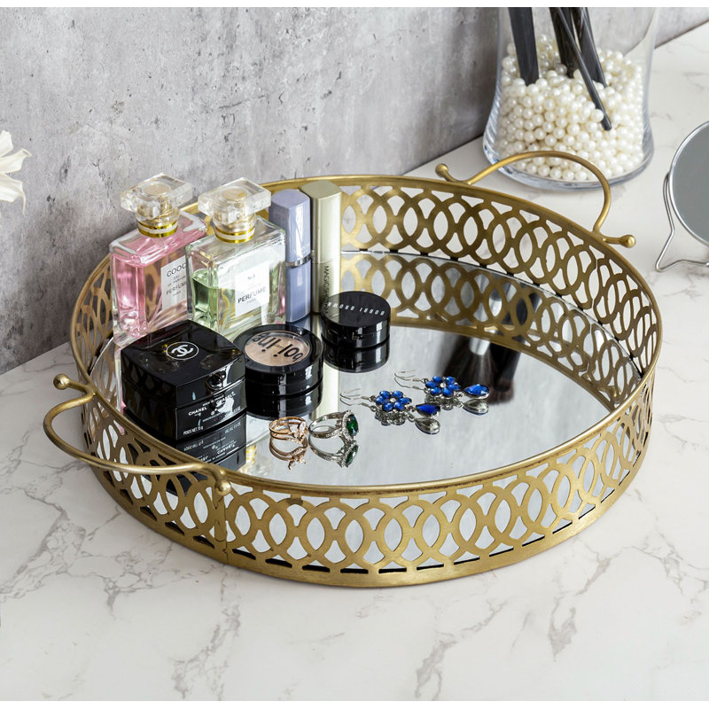 Vintage Brass Mirrored Vanity Tray