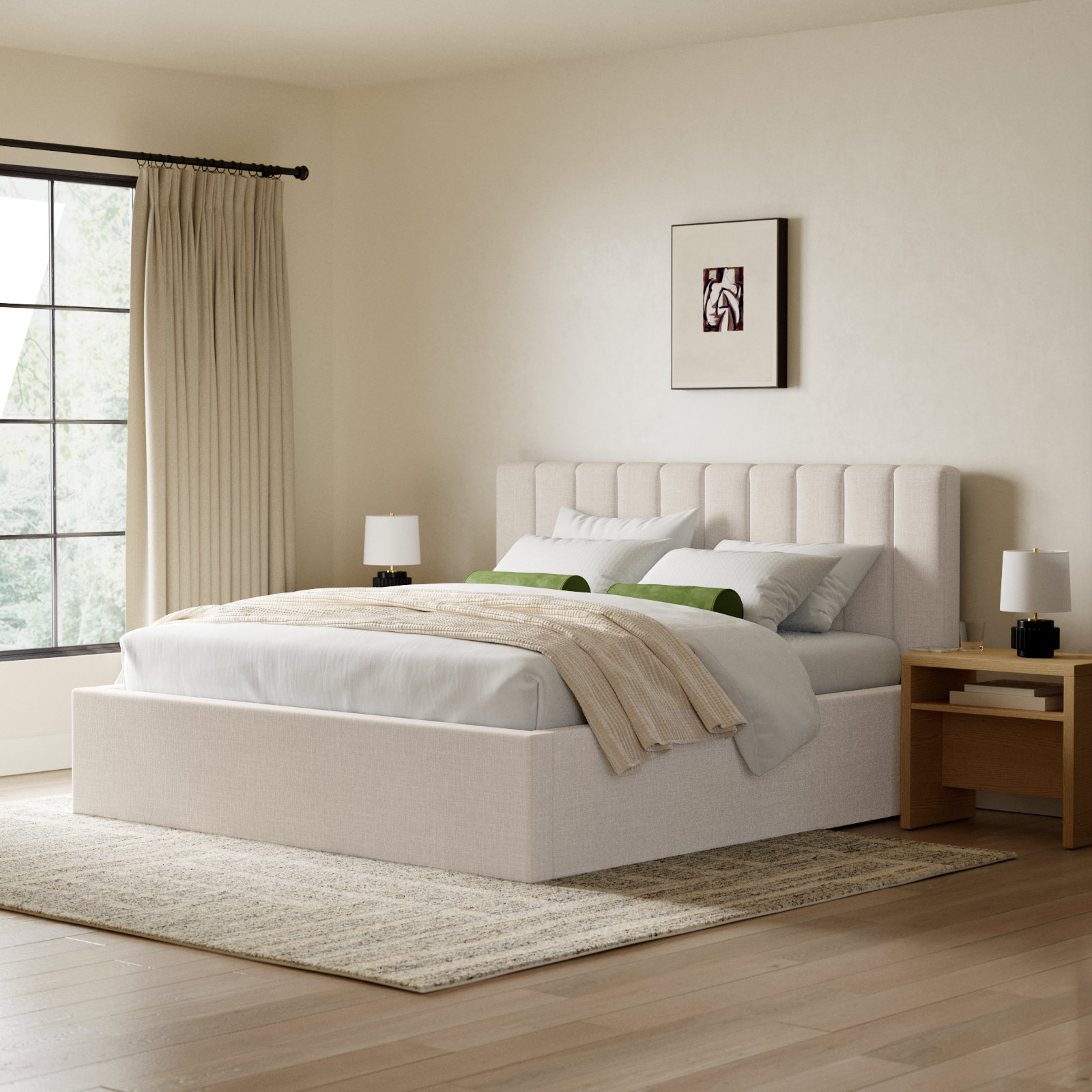 Delmar Linen Upholstered Bed, Queen, Oat