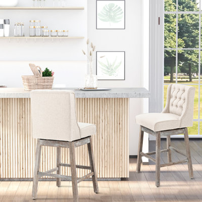 2 paires de tabourets à hauteur de bar, siège de 30 po, pivotant à 180 degrés, repose-pieds en bois massif, bouton, habillage beige de 2, hauteur de siège, chaises confortables pour votre espace