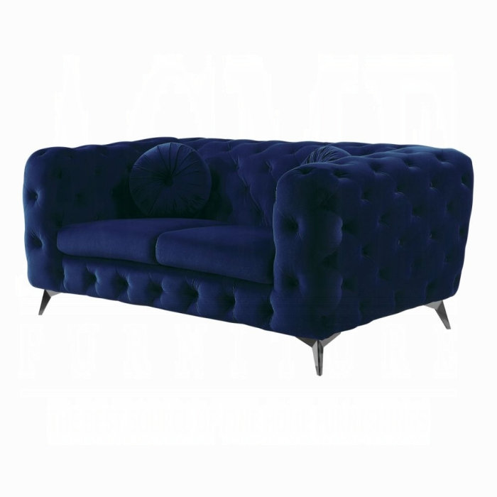 Causeuse en velours bleu Atronia