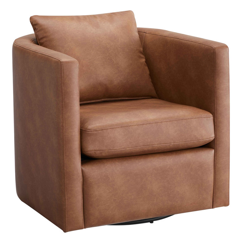 Fauteuil demi-tonneau pivotant en similicuir, Brun