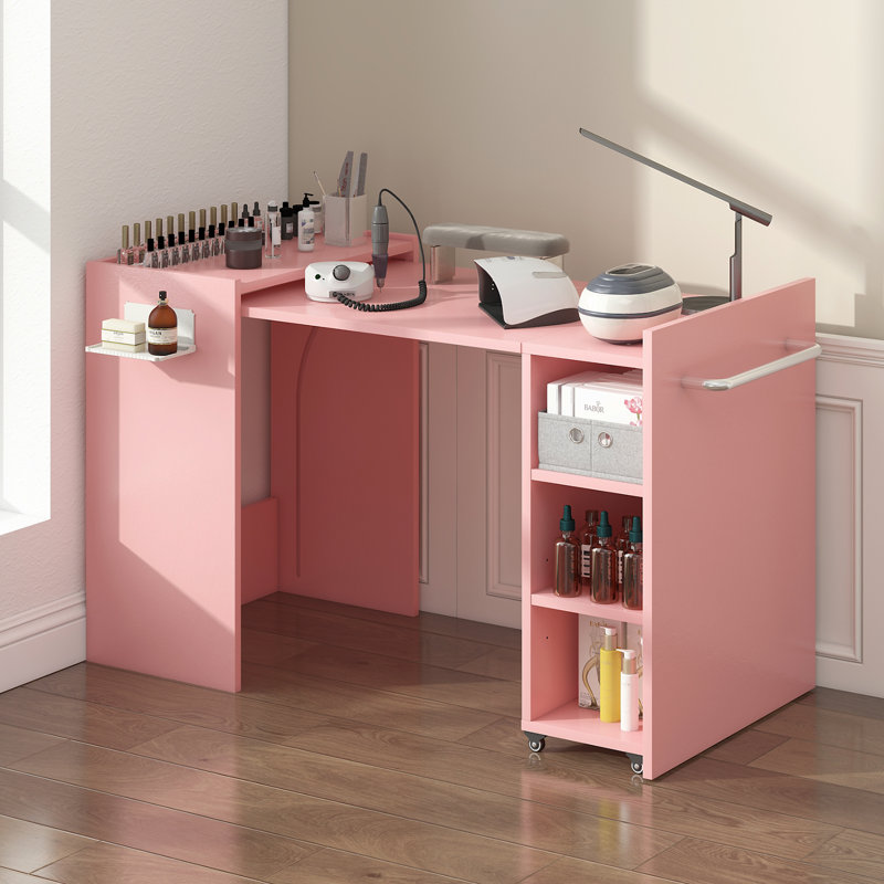 Manicure Folding Table Nail Table Station, Pink