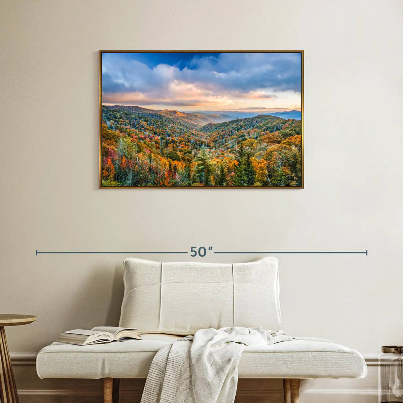 Smoky Mountains at Fall, Cadre flottant doré, 37 po x 25 po