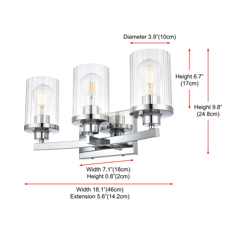 Éclairage pour meuble-lavabo à intensité variable Dariela, Chrome, H 10 po x l 18 po x P 18 po, 3 lumières
