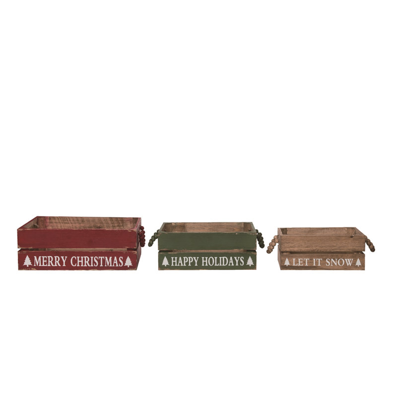  Wood 10 in. Multicolor Christmas Beaded Sayings Crates Set of 3