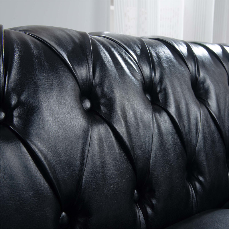 Canapé rembourré durable en similicuir, canapé rembourré pour l'intérieur, H 29 po x l 84 po x P 32,5 po, Black, Noir