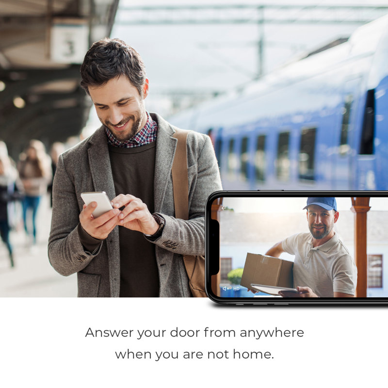 Black Wireless Smart Video Doorbell with Night Vision