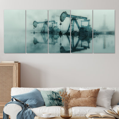 «Gray Petrochemical Winter Texas Oil Rigs», ensemble d'art mural