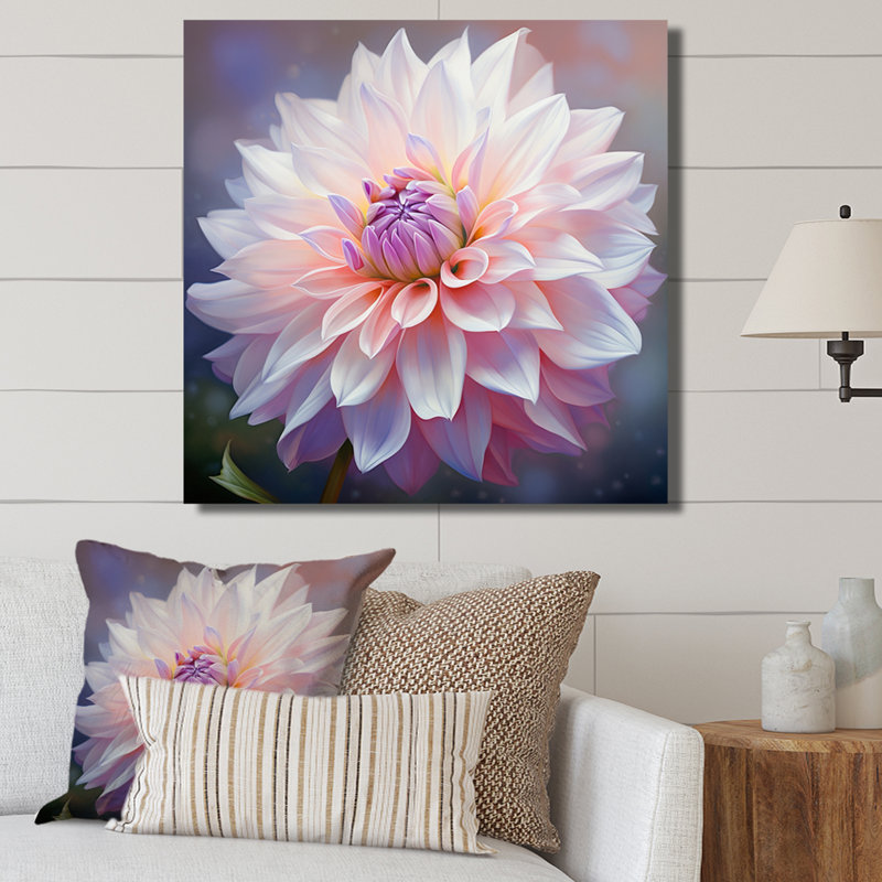 Dahlia rose, impression romantique V - imprimé, H 16 po x l 16 po x P 1 po, Toile tendue