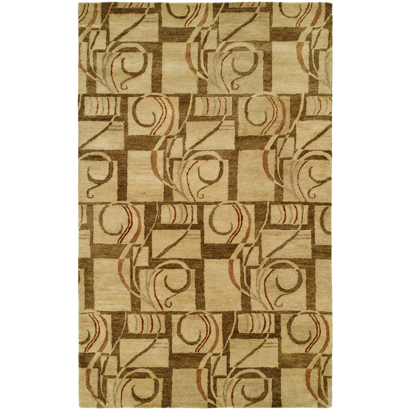 Wool Abstract Area Rug in Gold, Rectangle 8' x 11'