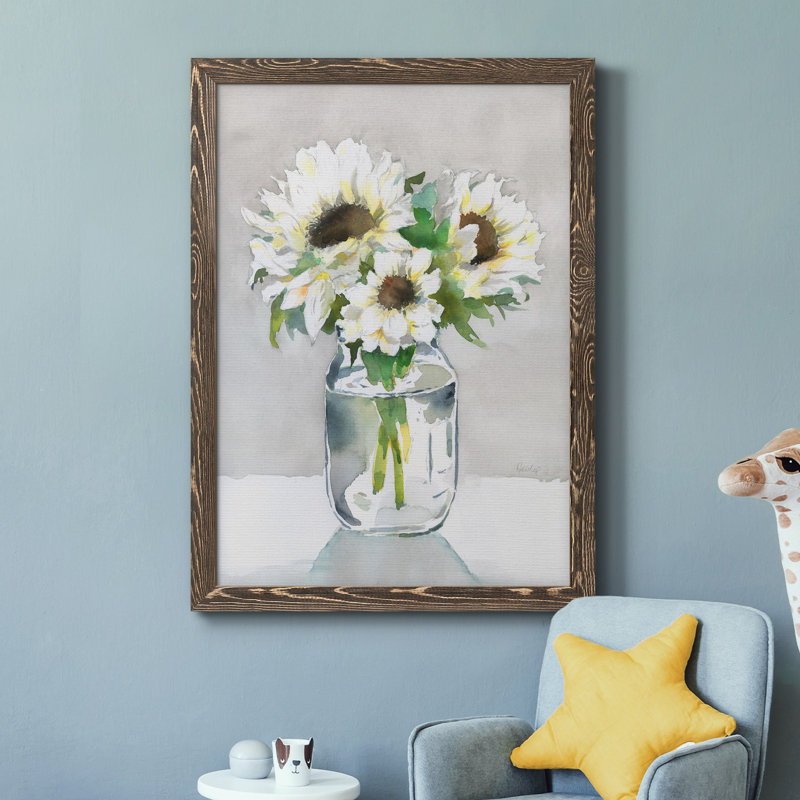 Tournesol II - peinture sur toile encadrée, Encadré de bois de noyer, H 31,5 po x l 23,5 po x P 1,5 po