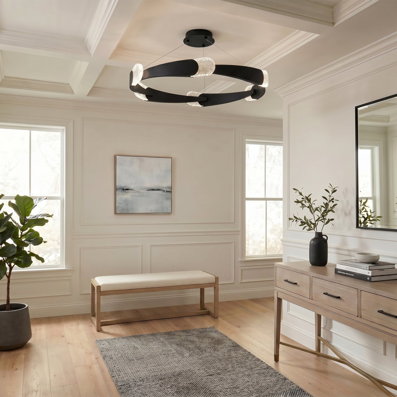 Saffron Integrated LED Matte Black Semi-Flush Mount, 9.5" H x 34" W x 34" D, 37 W