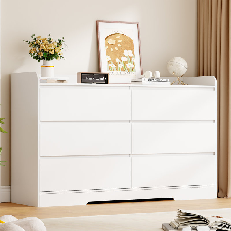 Commode double à 6 tiroirs 47,2 po Adriel, Blanc