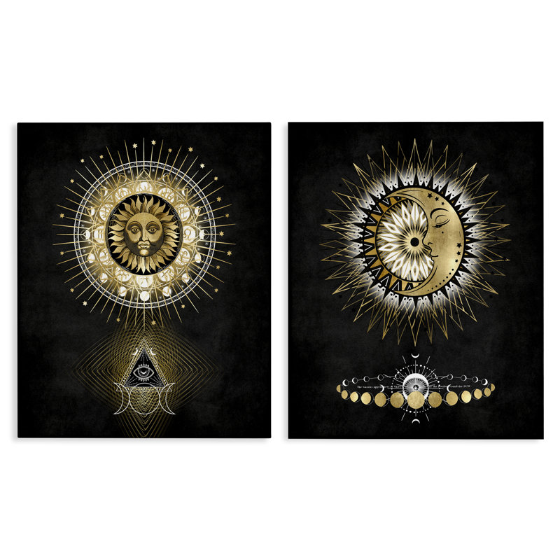  «Astral Eye & Moon Phases», ensemble de 2 toiles murales par Oliver Jeffries, H 20 po x l 16 po