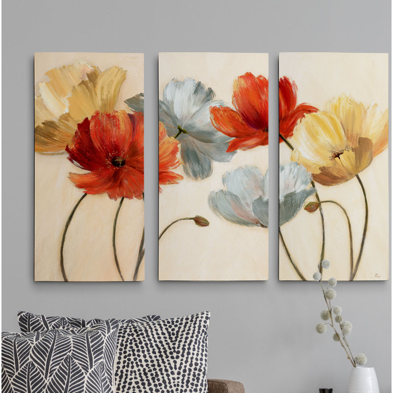 " Poppy Palette Revisited " 3 - Pieces, 24" H x 36" W x 1.5" D