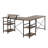 L-Shape Industrial Desk with storage shelves, Walnut