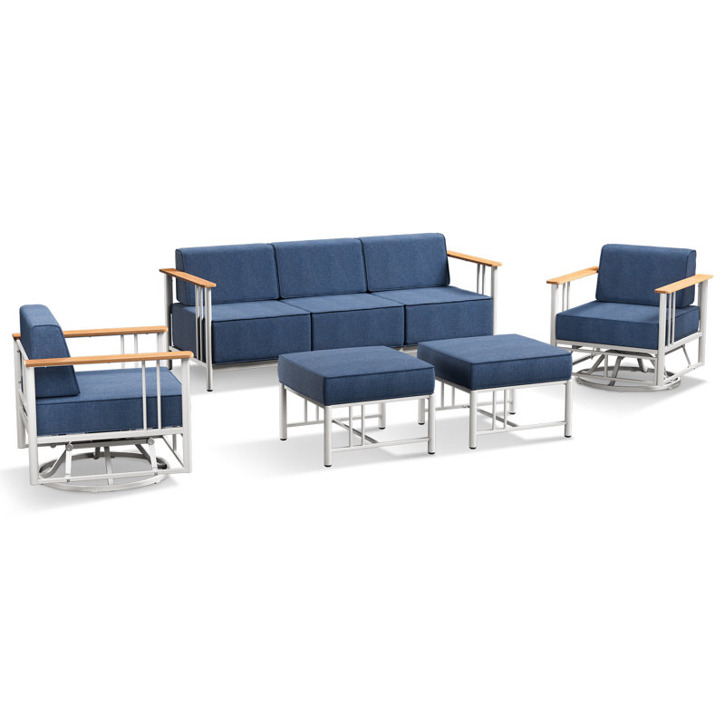 Ensemble de conversation d'extérieur pour 5 à 7 personnes Coan Archlebov, Coussin bleu / cadre blanc