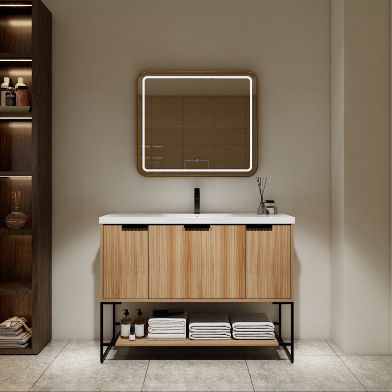 Meuble-lavabo 48 po avec lavabo en résine, Naturel