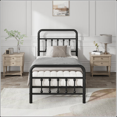 Twin Size Metal Bed Frame with Headboard – Black